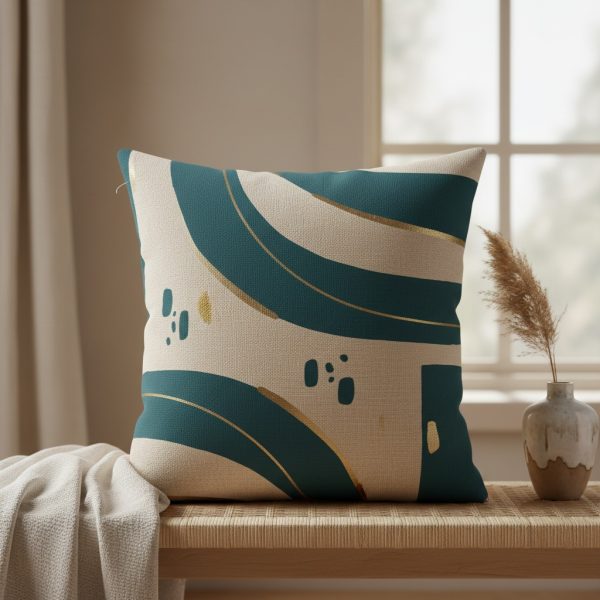 Teal & Gold Arched Minimalist Cushion - Image 2