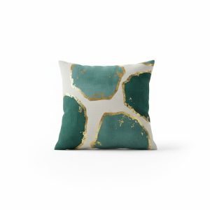 Emerald & Gold Kintsugi Abstract Cushion