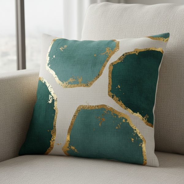 Emerald & Gold Kintsugi Abstract Cushion - Image 2