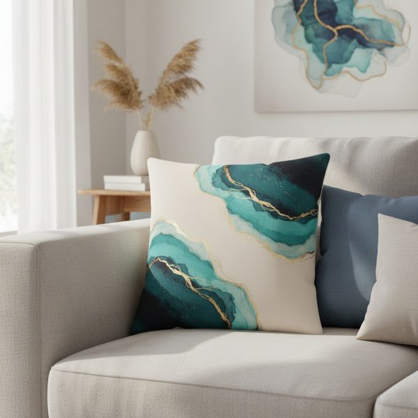 Deep Sea Watercolor Abstract Cushion - Image 2