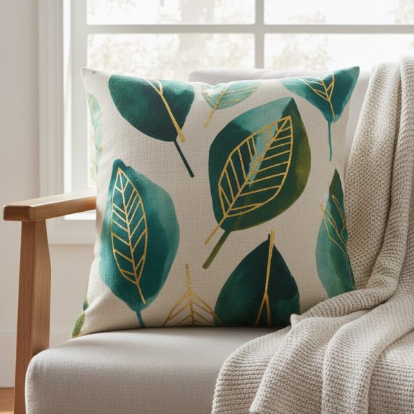 Emerald & Gold Botanical Accent Pillow - Image 2