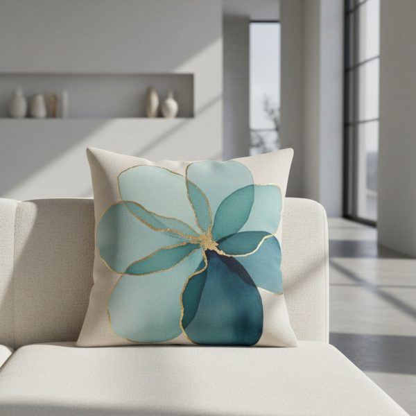Abstract Aquamarine Bloom Accent Pillow - Image 2