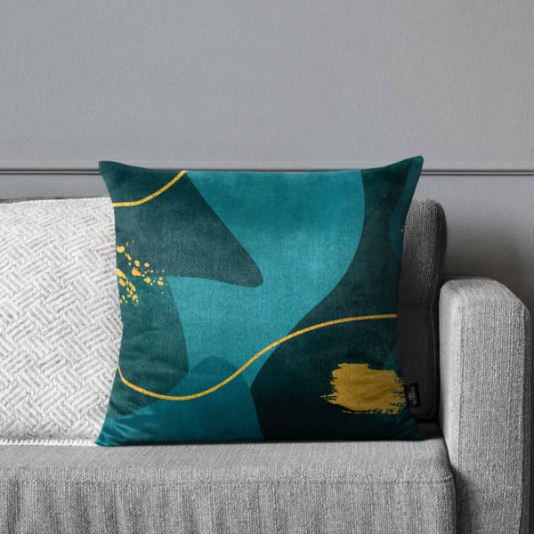 Sea Green with Gold Abstract Soft Cushion - Image 2