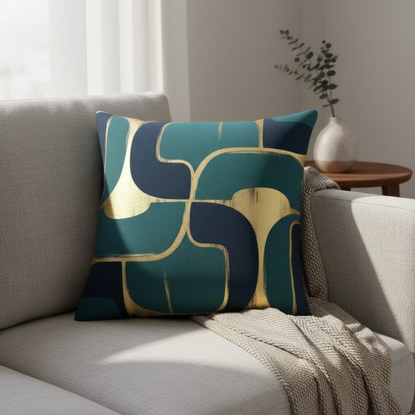 Midnight Teal & Gold Geometric Accent Pillow - Image 2