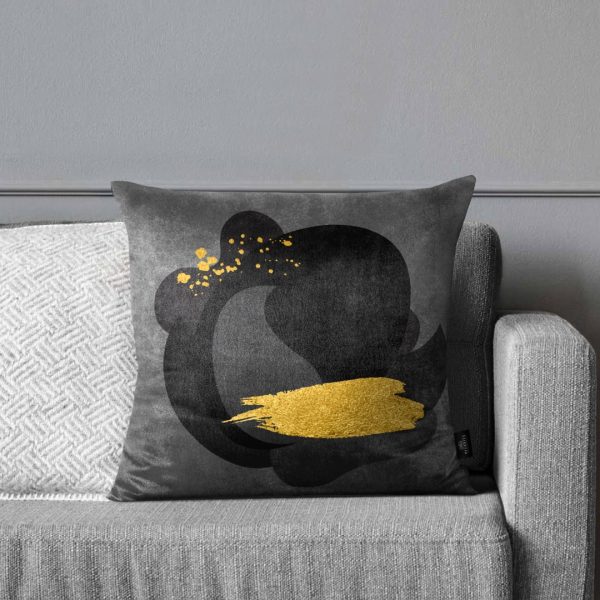 Shades of Grey with Gold Brushes Soft Cushion - Image 3