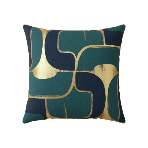 Midnight Teal & Gold Geometric Accent Pillow