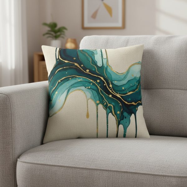 Teal Marble Luxe Fluid Art Cushion - Image 2