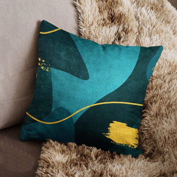 Sea Green with Gold Abstract Soft Cushion - Image 3